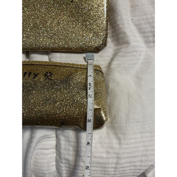Pretty 3 Piece Make-up Bag Set Gold Glittery Pouch Cosmetic - Picture 6 of 16